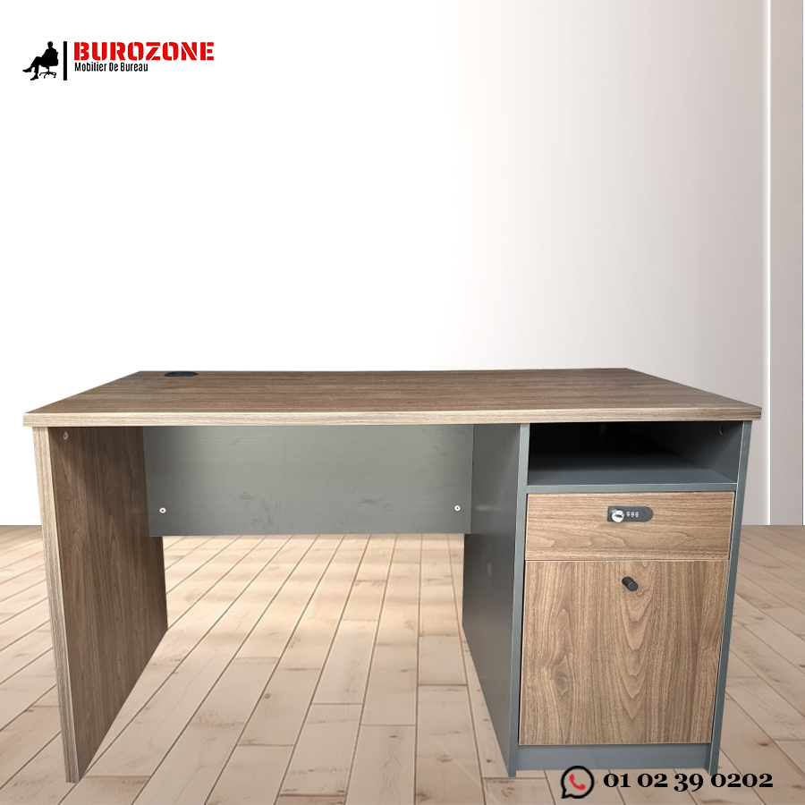 Bureau agent + tiroir+ battant marron clair,  120*60*75cm