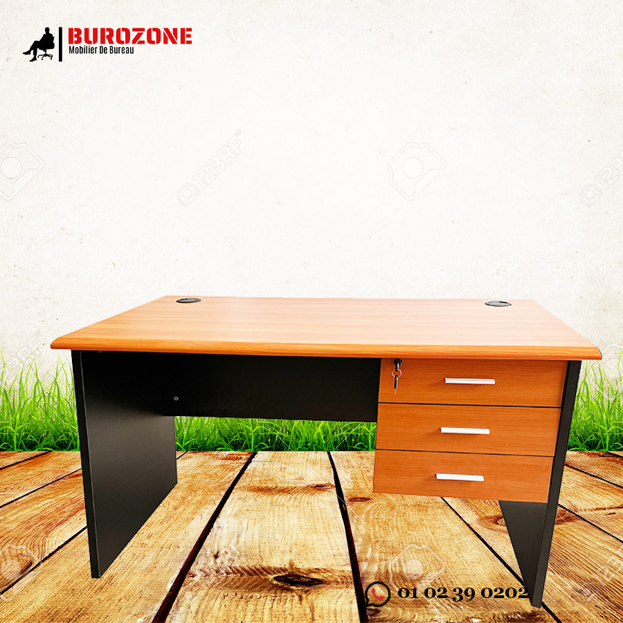 Bureau agent + 3 tiroirs orange, 120*60*75cm